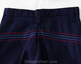 Teen Size 14 1970s Pants - Dark Navy Blue Bellbottoms - Teenage Boy's 70s Denim Style Like Jeans with Red Stripes - Waist 26 - NOS Deadstock