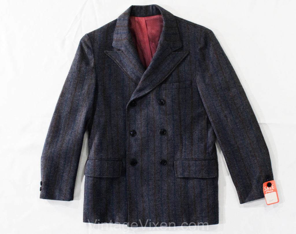 Teen Boys Size 14 Suit Jacket - 1960s Gray Gangster Pinstripe Sport Coat - 1940s Inspired Preppie 60s Busines Wear NOS Deadstock - Chest 34