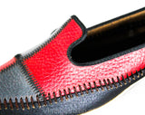 Size 9 Mod 1960s Patchwork Leather Pumps - Unworn Shoes - Red Gray & Black Stitched Color Block Patches - 50s 60s Secretary Deadstock NIB