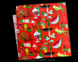 1950s Vegetables Novelty Print Fabric - Over 1 Yard x 36 Inches Wide - Veggies Fruit Mid Century 50s Kitchen - Avocado Cucumber Strawberries