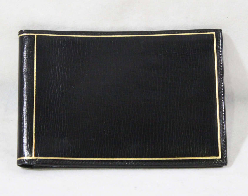 1940s Fine Black Wallet - Exquisite Italian Leather with Gold Pin Striping - Made in Italy - 40s 50s NOS Deadstock - Gift Idea - 49209-2