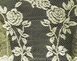 70s Antique Style Fringed Shawl - Ivory Chenille & Mesh Net - 1970s Victorian Look Roses and Flourishes with Fringe - Bohemian Beautiful