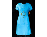Size 4 Turquoise Dress - Mod 1960s Ocean Blue Faux Linen Tailored Dress by Italian Designer Sarmi - Summer 60s NWT Deadstock - Bust 33