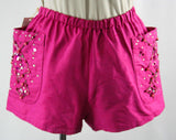 Medium Size Pink Silk Hot Pants - Dated 1982 - Dan De Santis - Jeweltone Fuschia Shantung - Retro Style - Deadstock 1980s Pin Up Shorts