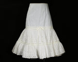 Peasant Style 1950s White Petticoat - Large Summer Cotton Crinoline - Size 12 Full Flounced Underskirt with Eyelet Lace - Waist 30 to 36