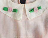Quaint Girls Pink Cotton Dress - Girl's Size 10 Summer Frock with Flowers - 50s Childs Charming Portrait Style - Cute Appliques - Bust 31