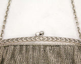 1910s Nickel Silver Purse - Authentic Antique Edwardian Metal Mesh Bag - Olive Leaf Laurel Leaves Design - Classical Beauty - Chain Strap
