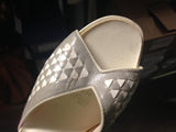 Size 8.5 Gray Sandals - As Is 30s Inspired Gray 1970s Shoes - Deco Triangles - Summer Slingback Heels - Peep Toe - 8 1/2 - 70s Deadstock