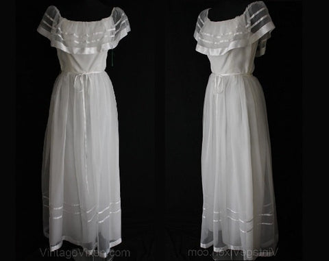 Size 4 Garden Party Dress - Small Innocent White Evening Frock - Sheer Organdy & Satin Ribbon - Waist 24.5 - Deadstock - 34860