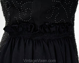 Large 1950s Black Cocktail Dress - Size 12 Marilyn Style Fitted Hourglass with Swag - Hand Strung Beaded Fringe - 50s NOS - Waist 31.5
