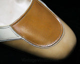 Size 6 1/2 Mod 1960s Patchwork Leather Pumps - Unworn 6.5 B Shoes - Beige Tan & Caramel Stitched Patches - Secretary Style - NOS Deadstock