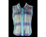 Size 6 1950s Summer Dress - Turquoise & Purple Sleeveless Top with Full Skirt - Sheer Cotton Gauze and Tulle - 50s Picnic Chic - Waist 26