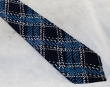 Blue Plaid Men's Tie - 1990s Navy Silk Necktie - Beautiful Quality Crepe - Sivone New York Retro 50s Inspired Label - Classic Men's Business