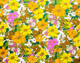 60s Summer Floral Fabric - Mod 1960s Orange Green Yellow Polished Cotton Yardage - 1 Yard x 54" Wide - Beautiful Quality Daisy Print Chintz