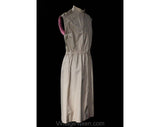 Smart 1980s Tan Canvas Dress with Pink Lining - Size 10 to 12 Khaki Shirtdress with Zip Front - Mandarin Collar - Preppy 80s - Bust 38.5