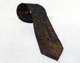 Men's 50s Tie - Brown Sharkskin Silk 1950s Skinny Tie - Black Ivory Chestnut Neutral Colors - Sprigs Brocade 50's Necktie - Made in Italy