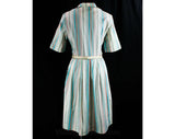 Size 10 Shirtwaist Dress - 1950s Fit & Flare Striped Cotton - Fitted Bodice Full Skirt - 50s Housewife Style - Original Belt - NWT Deadstock