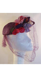 40s Hat - Wonderful 1940s Purple Veiled Millinery with Floral Nosegay & Netting - Charming Spring Flowers - 40's World War II Era with Veil