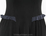 Large 1940s Black Strapless Slip with Sheer Navy Lace Bustline - Size 12 Halter Full Slip - Medium 40s Pin-Up Girl Burlesque - Bust to 40