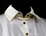 XS Small Ivory Silk Satin Blouse by St John - Designer 1990s Short Sleeve Shirt - Classic 90s White Office Top with Metal Chain - Bust 34