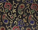 Size 8 Formal Jacket - 1940s 1950s Black Paisley Satin Brocade Short Evening Coat - Gold Pink Blue Green - Open Front - NRB Label - Bust 35