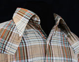 Men's Large Levi's Western Shirt - Long Sleeve Cowboy Shirt - 1970s 80s Tan Orange Rust Green Plaid Cotton - Metal Snaps - Fall - Chest 46