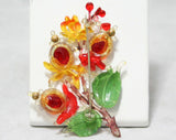 Shabby Sweet 1940s Flower Brooch - Columbine Flowers - Bleeding Hearts - Charming Meadow Style - 40s Plastic Hand Painted Pin - Rhinestones