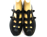 Size 5 Black 1940s Peep Toe Shoes - Small Size 5B Open Toe Platforms - Double Buckle Strap Wedges - Casual Late 40s Sandals - NOS Deadstock