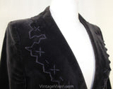 Size 6 Velveteen Jacket - Chic 1970s Designer Blazer - Pewter Gray with Zig Zag Trim - 70s Stephen Marks England - Autumn Spring - Bust 36