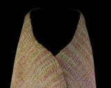 Pink Mohair Shawl - Hand Woven Azalea Ivory & Sandy Beige Woolly Yarns - Rectangular Shape - Fuzzy Lofty Large Wrap with Yarn Fringe