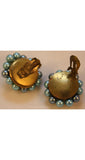 Blue Pearl Cluster Earrings with Raffia & Crystal Accents - Dusky Blue Silver Earrings - 1950s Secretary Chic - Japan Hong Kong - 34785