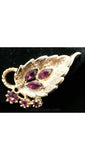 Elegant 50s Purple & Metal Leaf Earrings - Fall - Faux Amethyst - 1950s Classic Clip Earrings - Leafy Jewelry - Mint Condition - 38446-1
