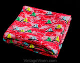 1940s Silk Fabric - 4 Yards Pink Sailboats 40s Novelty Print from Italy - Deadstock Dress Shop Yardage - Salmon Blue Yellow Green Fine Crepe