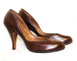Size 6 Brown 40s Shoes with Decorative Clips - Unworn 1940s Beautiful Leather 3 1/2 Inch Heels - Fall Autumn Deadstock - Deco Reptile Bows