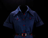 Size 4 Military Mini Dress & Original Lipstick Bullets Belt - 1960s Go-Go Girl Blue Cotton Chambray - Red Top Stitching - 60s Mod Deadstock