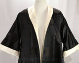 XL 1950s Evening Coat - Size 20 Asian Silk Satin Brocade - 50s Reversible Black & White Formal Coat - Gorgeous Quality from the Far East