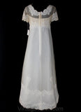 Size 8 Wedding Gown - Antique Style 1960s Net Bridal Gown with Lace & Tucks Motif - Wedding Dress - Short Sleeves - Bust 35 - 36361-1