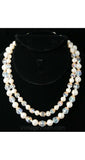 Classic 1950s Necklace - White Beaded Faux Pearls & Filigree - 50s Double Strand - Mid Century Glamour Jewelry by Laguna - Pretty Piece