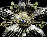 Bold Silver Flower Brooch - 1960s Five Petal Floral Pin - Aurora Borealis Rhinestones - Silvertone Metal - 60s Mid Century Classic - 50618