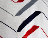 XS 1940s Deco Sun Dress - Size 2 Strapless Summer Full Skirted Frock - Geometric Striped Red, Navy Blue & Gray on White Cotton - Bust 31.5