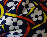 Mod 60s Navy Blue Daisy Cotton Canvas - 1.6 Yards x 35 Inches Wide - 1960s Summer Tiki Print Daisies & Boomerangs - Fresh Vintage Yardage
