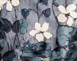 Asian Silk Pillow Case - 70s Butterfly Meadow Novelty Print - Botanical Blue Gray White Flowers - Square 16 Inch Decorator Pillowcase Cover