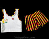 Vintage 70s Children's Summer Set - Size 12 Months Toddler Tank Top & Striped Shorts with Cat Logo - 1970s NWT Deadstock - Kids Clothes