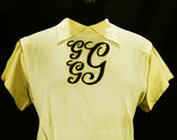 Size 14 1940s Blouse - Owned & Worn by Hollywood Movie Starlet Gladys Glad - Personalized GGG 40s Beige Rayon Crepe Shirt - Short Sleeves
