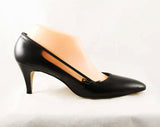 Size 9 1/2 Black 50s Shoes - Unworn Deadstock 1950s 1960s Slender High Heels - Leather with Cute Little Bows by Miss Wonderful - NIB 9.5 AA