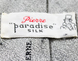 1950s Gray Silk Tie - 50s Red & Black MCM Medallions Print Men's Necktie - Atomic Elegance - Skinny 50's Cravat Titled Francais Moderne