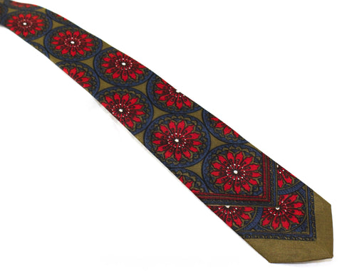 50s Men's Passionflower Tie - 1950s Red Tropical Floral Mens Necktie - Men's Mid Century Haberdashery - Passion Flower - Wicks & Greenman