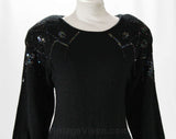 Size 10 Sweater Dress - Medium 80s Black Sparkle Knit with Sequins & Beaded Tassels - 1980s 90s Glamour Girl Long Sleeve Knitwear - Bust 40