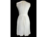Size 6 Ivory Dress with Rainbow Smocking - Cute 60s Sleeveless Summer Dress - Blouson Bodice & Pleated Skirt - Tie Belt - Waist 25.5 - 49496