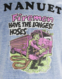 Vintage Joke Tee - Men's Medium 1970s T Shirt - Firemen Have The Longest Hoses - Vulgar Humor 70s T-Shirt - Brindled Blue - Chest 42 - 50040